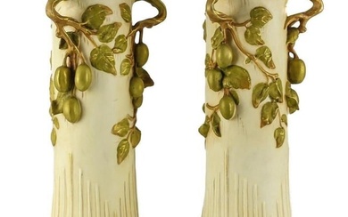 Royal Dux Art Nouveau Vases Fruited Branch Handles