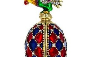 Russian Harlequin Rooster Trinket Jewel Box Clock Egg