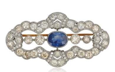 SAPPHIRE AND DIAMOND BROOCH WITH GIA REPORT