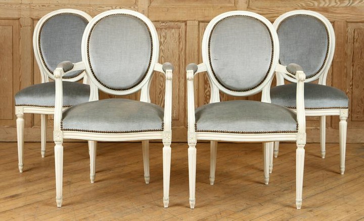 SET 4 FRENCH LOUIS XVI STYLE DINING CHAIRS