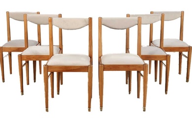 SIX MID-CENTURY MODERN DINING CHAIRS WITH RECENT UPHOLSTERY