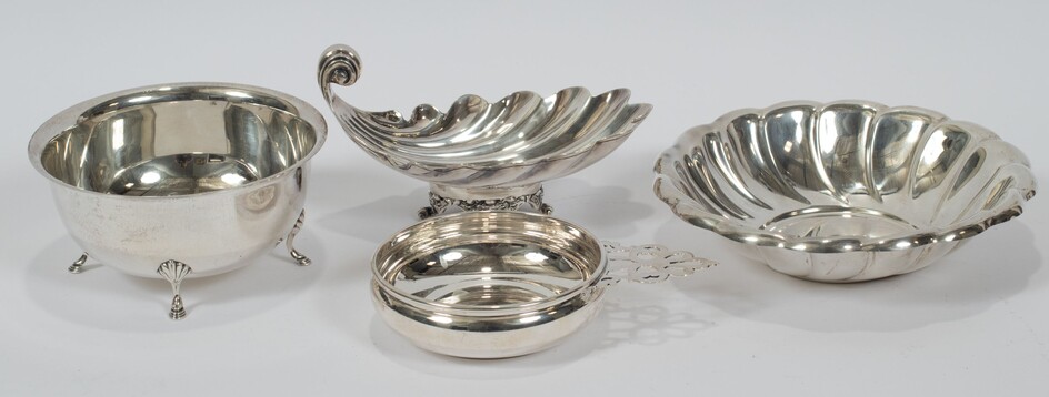 STERLING SILVER BOWLS & DISHES, 4 PCS, H 1.5"-3", T.W. 28.64 TOZ