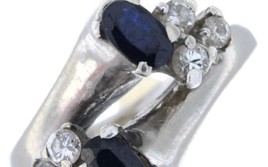 Sapphire & diamond crossover ring