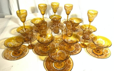 Set 30 Amber Glass Bohemian Glass Ware