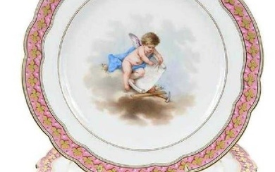 Set of 10 Late 19th C. Le Rosey Hand Painted Cabinet Plates