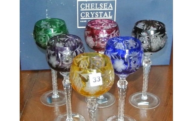 Set of 6 Chelsea Crystal heavy cut lead crystal stemmed hock...