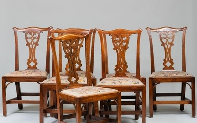 Set of Seven George III Style Oak Dining Chairs