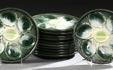 Set of Twelve French Majolica Oyster Plates, 20th c.