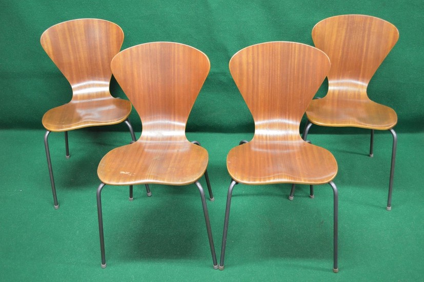 Set of four 1950's Danish bent ply dining chairs with shaped...