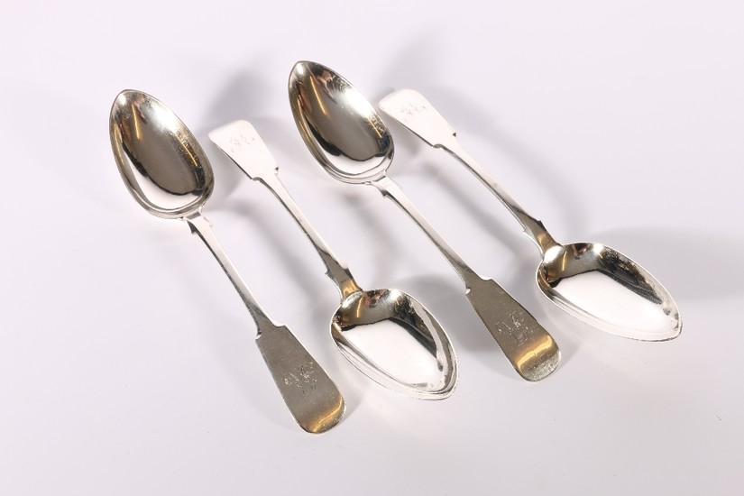 Set of four Scottish Victorian silver table spoons of fiddle...