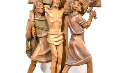 Set of fourteen carved and limed poplar Station of the Cross