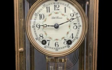 Seth Thomas Porcelain Dial Glass Case Mantle Clock
