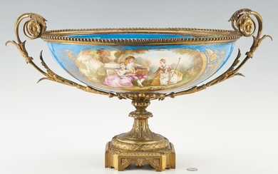 Sevres Style Porcelain Centerpiece Bowl, Gilt Bronze