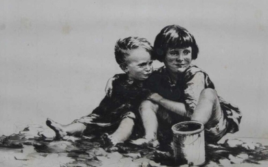 Sidney Tushingham (1884-1968) signed etching - two children, 26cm x 30cm, in glazed frame p