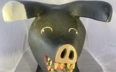 Signed Duane Alvarez Folk Art Wooden Pig Sculpture