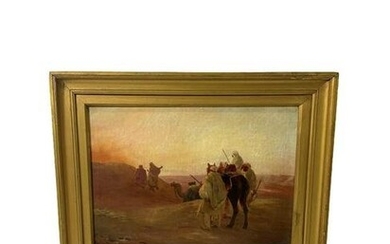 Signed G. Ellis Oil Painting on Canvas Arabs and Camels