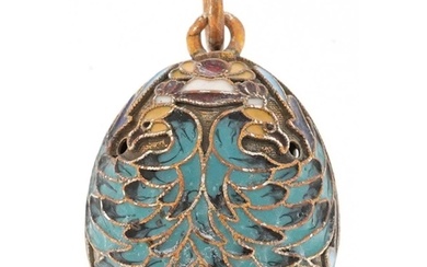 Silver gilt champleve enamel double head eagle egg pendant, ...
