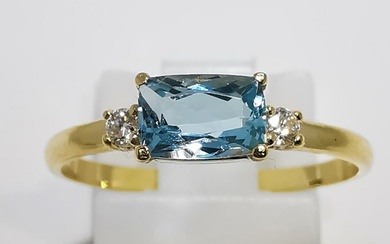 Sin Precio de Reserva - 14 kt. Yellow gold - Ring - 0.41 ct Aquamarine - Diamonds