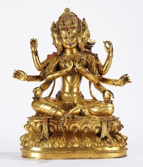 Sino Tibetan Gilt Bronze Figure of Buddhist Deity