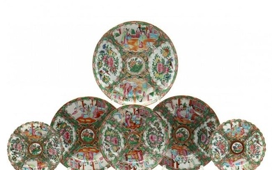 Six Chinese Export Porcelain Rose Medallion Dishes