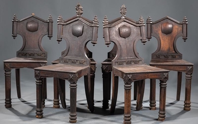 Six Oak Hall Chairs