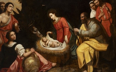 Spanish school; 17th century. “Adoration of the shepherds.?? Oil on canvas. Relined. It has a
