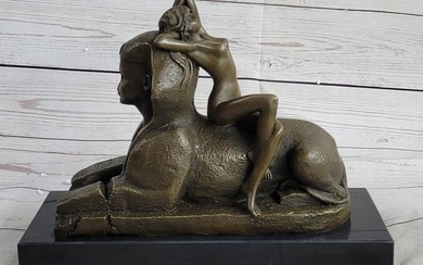 Sphinx and Nude Female Bronze Statue