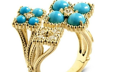 Stambolian Happy Nice Day Turquoise Diamond Gold Ring