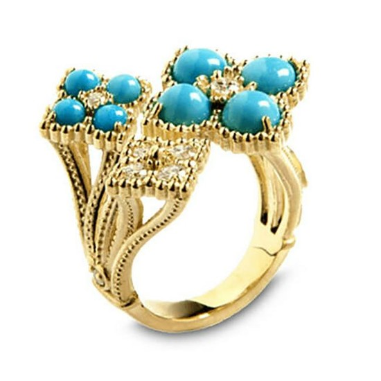 Stambolian Happy Nice Day Turquoise Diamond Gold Ring