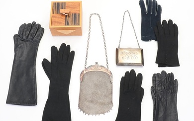 Sterling Mesh Purse With Griffin Frame Motif And Gloves Including Christian Dior