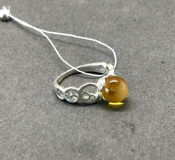 Sterling silver ring with Baltic amber, seal