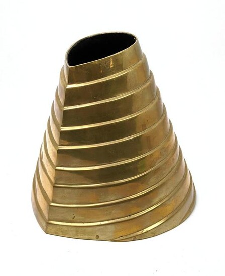 Stylish Stepped Brass Modernist Vase. Tapered Teardrop