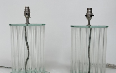 TABLE LAMPS BY GREEN APPLE, a pair, glass oval each with twe...