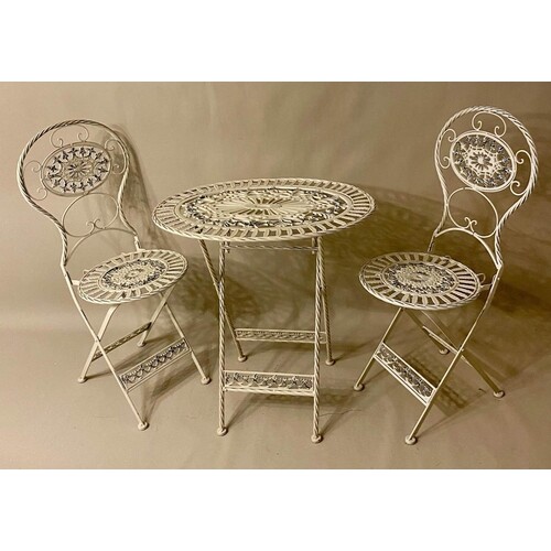 TERRACE SET, table and pair of chairs, regency style, white ...