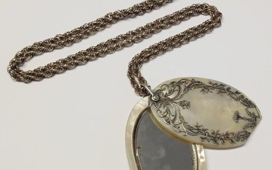 TIFFANY & CO PARIS, SILVER & MOTHER OF PEARL MIRROR ON CHAIN...