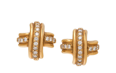 TIFFANY &amp; CO., YELLOW GOLD AND DIAMOND EARCLIPS