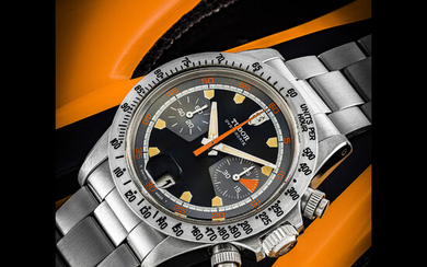 TUDOR. A RARE STAINLESS STEEL CHRONOGRAPH WRISTWATCH WITH DATE AND BRACELET OYSTER DATE MODEL, REF. 7032/0, CIRCA 1971