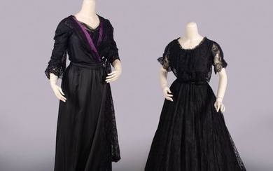 TWO BLACK SILK & LACE EVENING GOWNS, EARLY 1900-1912