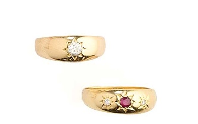TWO GOLD AND DIAMOND GYPSY RINGS