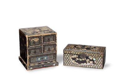 TWO MOTHER-OF-PEARL INLAID BLACK LACQUER BOXES Korea, 19th century