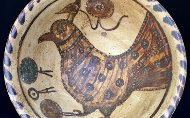 Terracotta bowl (1) - Crooked terracotta - Ciotola Samanide dipinta con volatile - Persia - 11th century