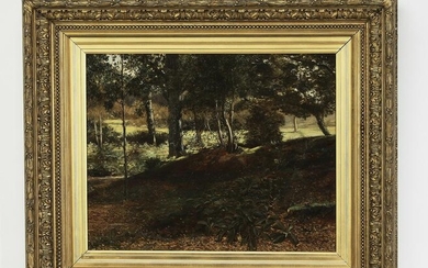 Thomas Ireland signed O/c forest landscape, 1879