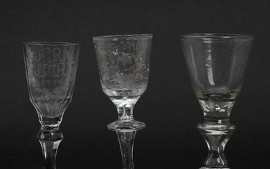 Three 18th century wine glasses, consisting of a German Perl-Kelchen type, a...