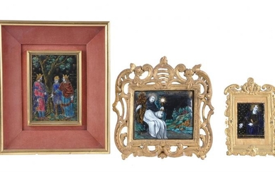 Three Limoges enamelled copper pictures in Mediaeval style