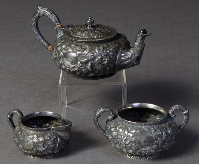 Three Piece Silverplated Tea Set, 19th c., by Justis