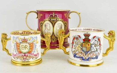 Three large Elizabeth II loving cups comprising a Spode example,...