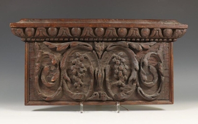 Three oak panels, 17th/18th century, with carved relief,...