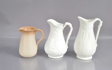 Three pottery jugs including a Victorian 'William Brownfield' fern pattern example