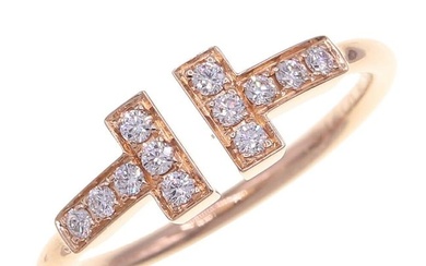 Tiffany Ring T Diamond Wire 750RG No. 11.5 Women's Pave Pink Gold PG TIFFANY&Co.