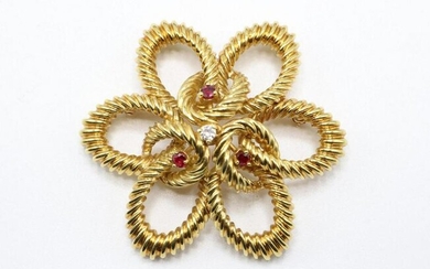 Tiffany & Co. 18KY Gold Ruby and Diamond Pin